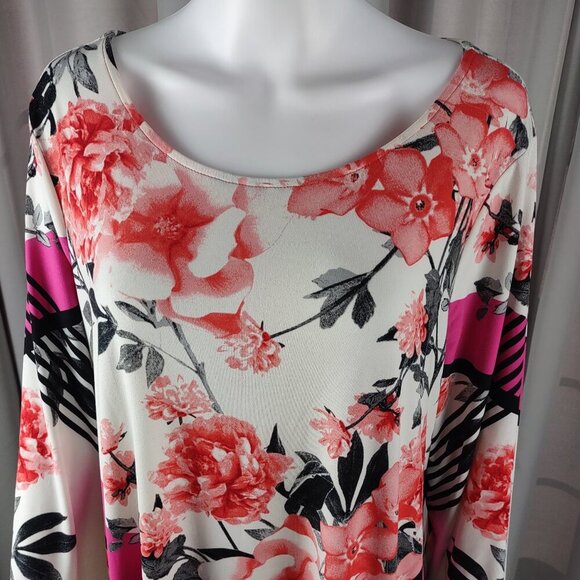 Alfani Floral Print Mini Dress Pink Red Black White Long Sleeve Zip Back Size 2X - Picture 3 of 11